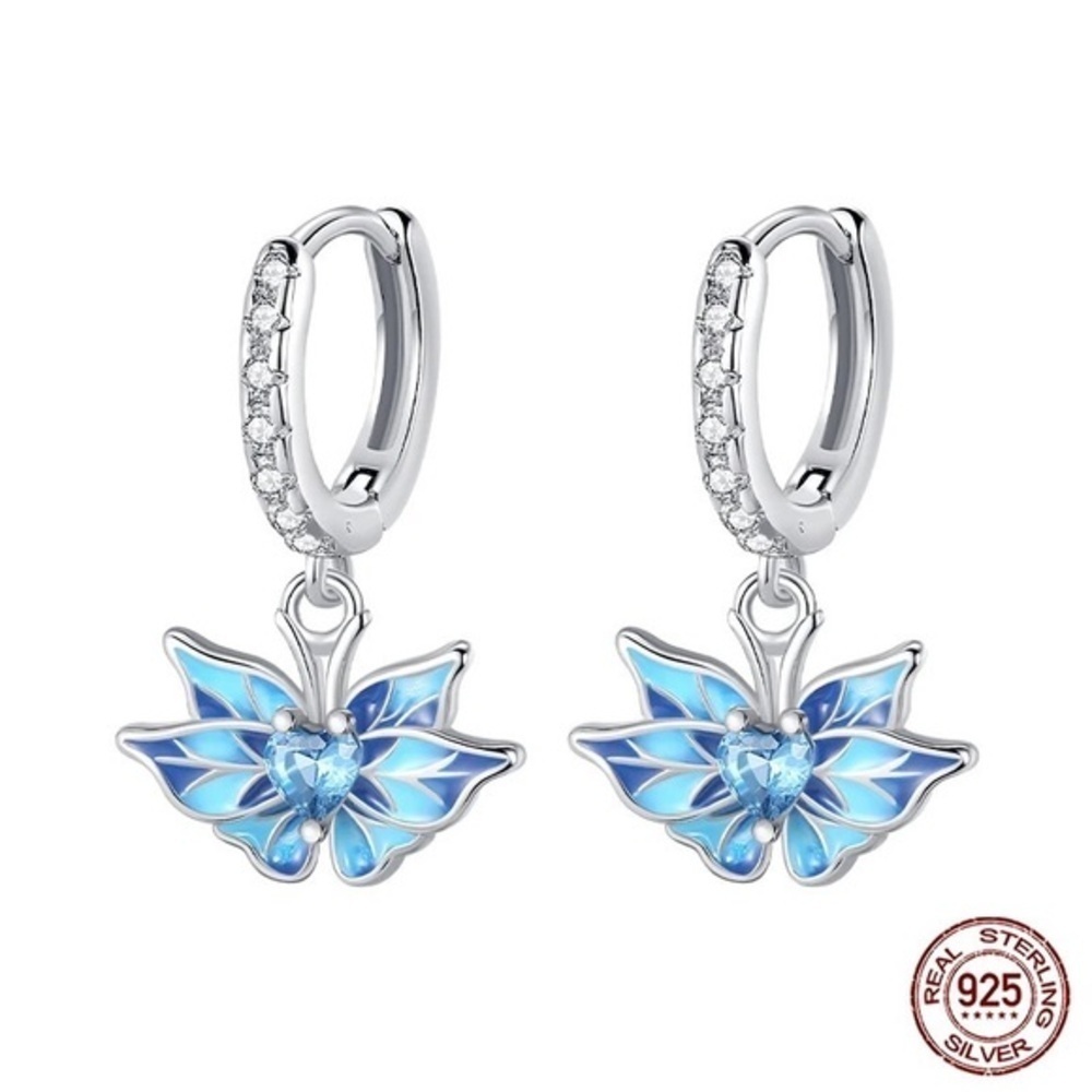 925 Sterling Silver Small Blue Flower Hoop Earrings